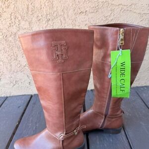 NWT tommy hilfiger brown leather knee high boots
